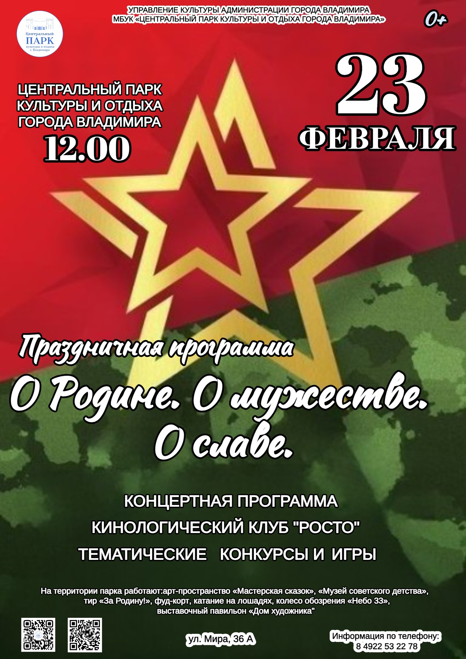 Праздничная программа «О Родине. О мужестве. О славе» | «Центральный парк  культуры и отдыха города Владимира»